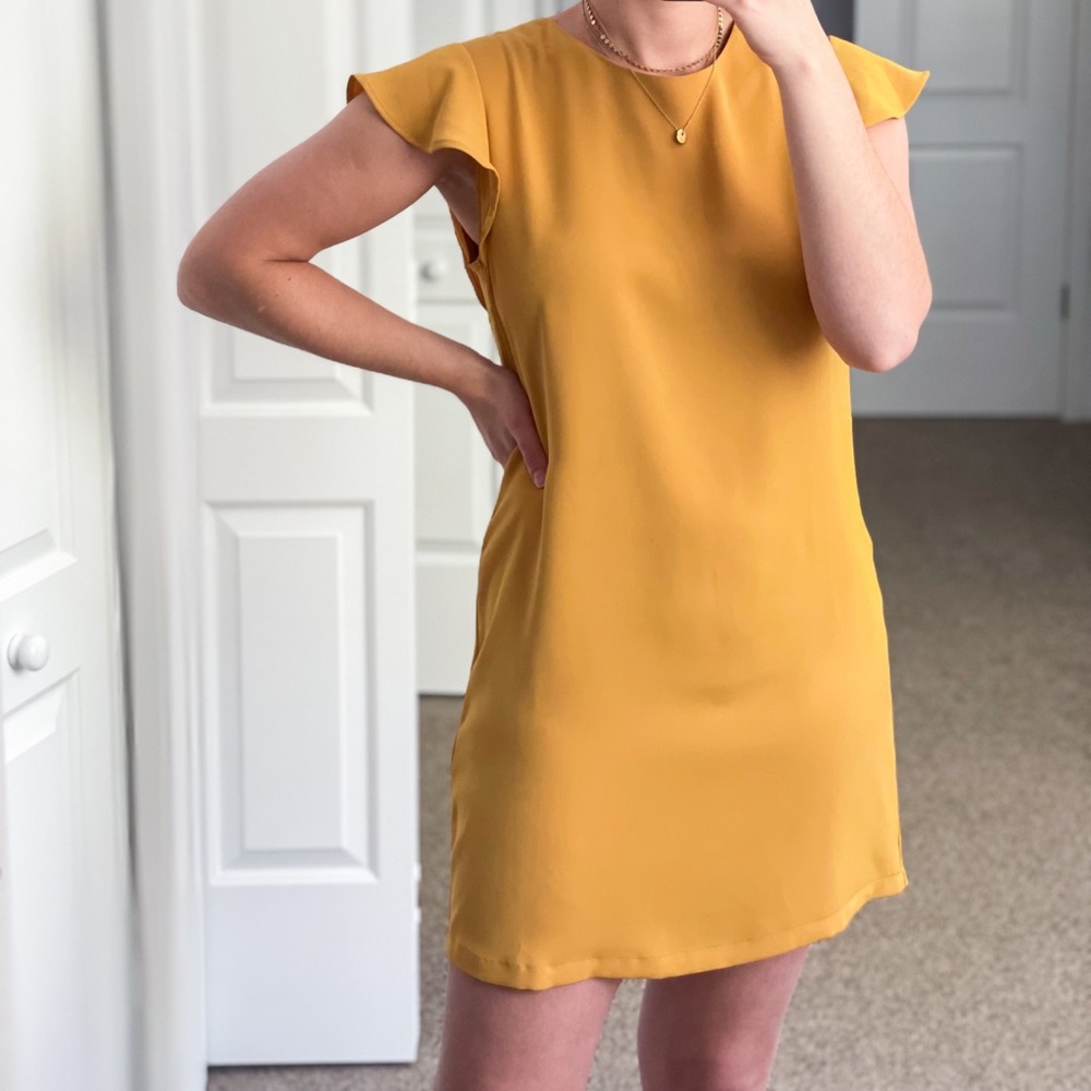 Nicole Miller mustard shift dress, 4,ruffle sleeve